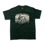 Mosin Nagant Rifle T-Shirt in forest green featuring Russian M1891 WWII rifle design