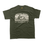 Mosin Nagant Rifle T-Shirt in military green with Russian M1891 WWII rifle graphic