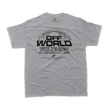 Sports Grey Off-World Colonies shirt, heather grey cyberpunk streetwear with globe graphic.