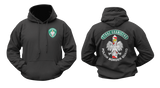 Polish Border Guard Hoodie in black featuring the Straż Graniczna emblem on the front and a large Polish Border Guard eagle graphic on the back