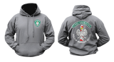 Polish Border Guard Hoodie in charcoal gray featuring the Straż Graniczna emblem on the front and a large Polish Border Guard eagle graphic on the back