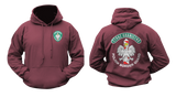 Polish Border Guard Hoodie in maroon featuring the Straż Graniczna emblem on the front and a large Polish Border Guard eagle graphic on the back