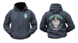 Polish Border Guard Hoodie in navy featuring the Straż Graniczna emblem on the front and a large Polish Border Guard eagle graphic on the back