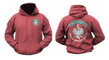 Polish Border Guard Hoodie in red featuring the Straż Graniczna emblem on the front and a large Polish Border Guard eagle graphic on the back