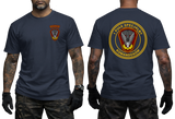 navy graphic t-shirt featuring 1 Pułk Specjalny Komandosów JWK unit insignia on chest and back