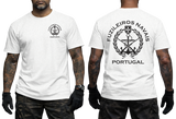 White: Portuguese Marine Corps T-Shirt in white with a front Fusileiros Navais emblem and a large dark Portuguese naval infantry graphic on the back.