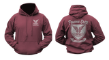 Selous Scouts maroon hoodie with light grey crest logo on front chest and large commemorative crest graphic on back, featuring 'Pawme Chete' and 'Rhodesian Army'.