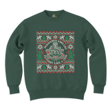 Rhodesian Light Infantry Ugly Christmas Sweater in forest green featuring the RLI lion emblem and red, white, and green Christmas pattern.