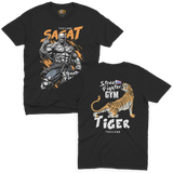 Sagat Muay Thai black T-shirt featuring Thai fighter artwork and tiger gym design