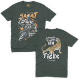Sagat Muay Thai dark green T-shirt featuring Thai fighter artwork and tiger gym design