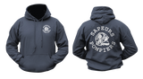 Sapeurs-Pompiers French Firefighter Hoodie in navy featuring a small front firefighter helmet emblem and a large white back graphic