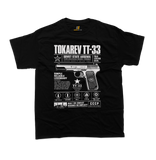 Tokarev TT-33 gun shirt for men, Russian firearm T-shirt, vintage Soviet pistol graphic, black