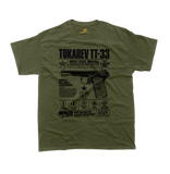 Tokarev TT-33 gun shirt for men, Russian firearm T-shirt, vintage Soviet pistol graphic, military green