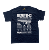 TT-33 gun shirt for men, Russian firearm T-shirt, vintage Soviet pistol graphic, navy