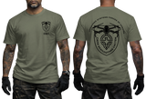 Ukraine Unmanned Systems Forces tactical t-shirt in military green with front chest badge and large back military drone emblem.