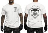Ukraine Unmanned Systems Forces tactical t-shirt in white with front chest badge and large back military drone emblem.