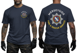 A navy blue short-sleeve t-shirt shown on a model from both the front and back. The front features a small circular chest logo for 'Herskyside Fire & Rescue Service'.