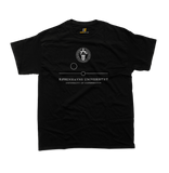 Front view of University of Copenhagen t-shirt in black featuring the central academic seal with Danish and English minimalist text.