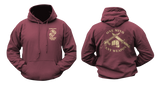 USMC MCMAP Instructor Trainer Hoodie in maroon with front MCMAP emblem and back Marine Corps Martial Arts Program design